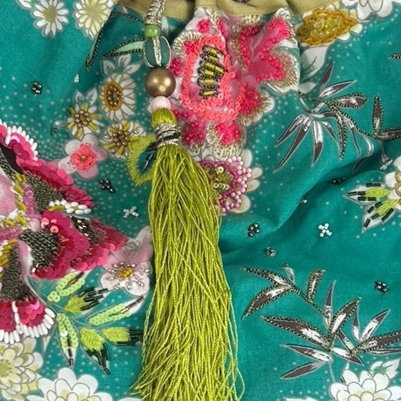 Accessorize Italian Venetian Green Pink Tote Shoulder Bag Tassel Bead Sequin - Picture 11 of 11